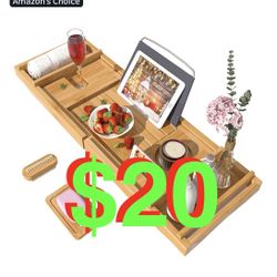 Bath Caddy Tray for Bathtub - Bamboo Adjustable Organizer Tray for Bathroom with Free Soap Dish Suitable for Luxury Spa or Reading