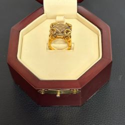 GUCCI 18k Yellow Gold Horsebit Horse Bit Smokey Quartz Cocktail ring size 6.5, 25.1 grams- AUTHENTIC - Serious Inquiries Only Please!