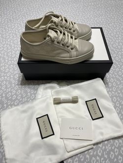 Authentic Gucci Sneakers / GG Low Canvas ‘ Cotton Washed-White