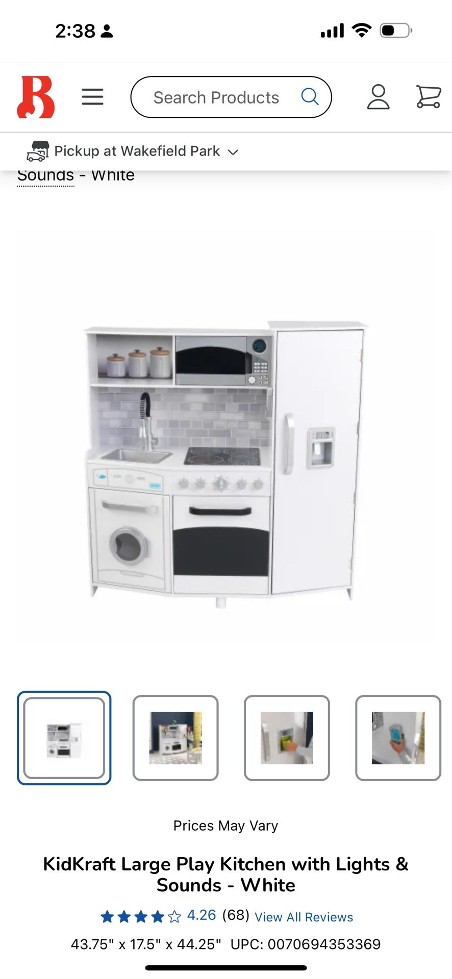 KidKraft Large Wooden Play Kitchen with Lights & Sounds, Icemaker, Play Phone - White
