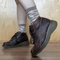 DR. MARTENS Vintage Y2K Brown Leather 12281 Floral Chunky Platform Ankle Boots