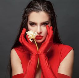 Red Gloves Soft, Stretchy Elbow Gloves or Dressy Long Gloves for Women, Ladies Fancy Long Fingered Gloves Costume