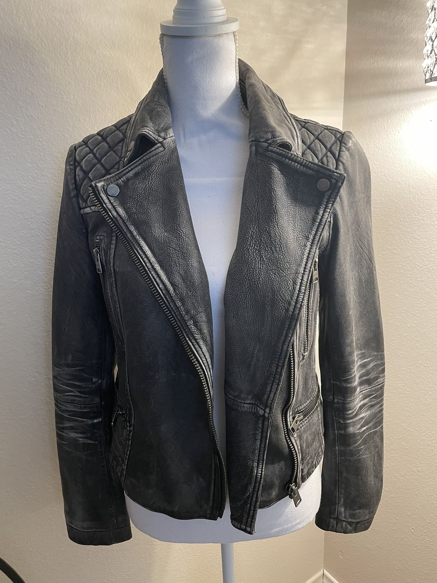 All Saints Distressed Leather Jacket
