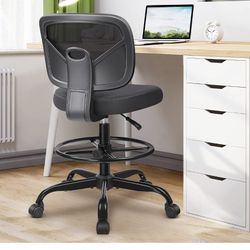  Office Drafting Chair Armless, Tall Office Desk Chair Adjustable Height and Footring, Mid-Back Ergonomic Standing Desk Chair Mesh Rolling Tall Chair 