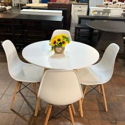 🔥Special Discount 🔥(Slight wear on the tabletop, does not affect normal use) Set of 4 White dining table set, modern four-person round dining table 