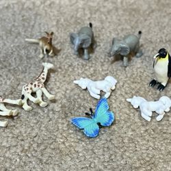 Miniature animals lot of 9 Butterfly Giraffe Elephant Kangaroo Unicorn 1” tall