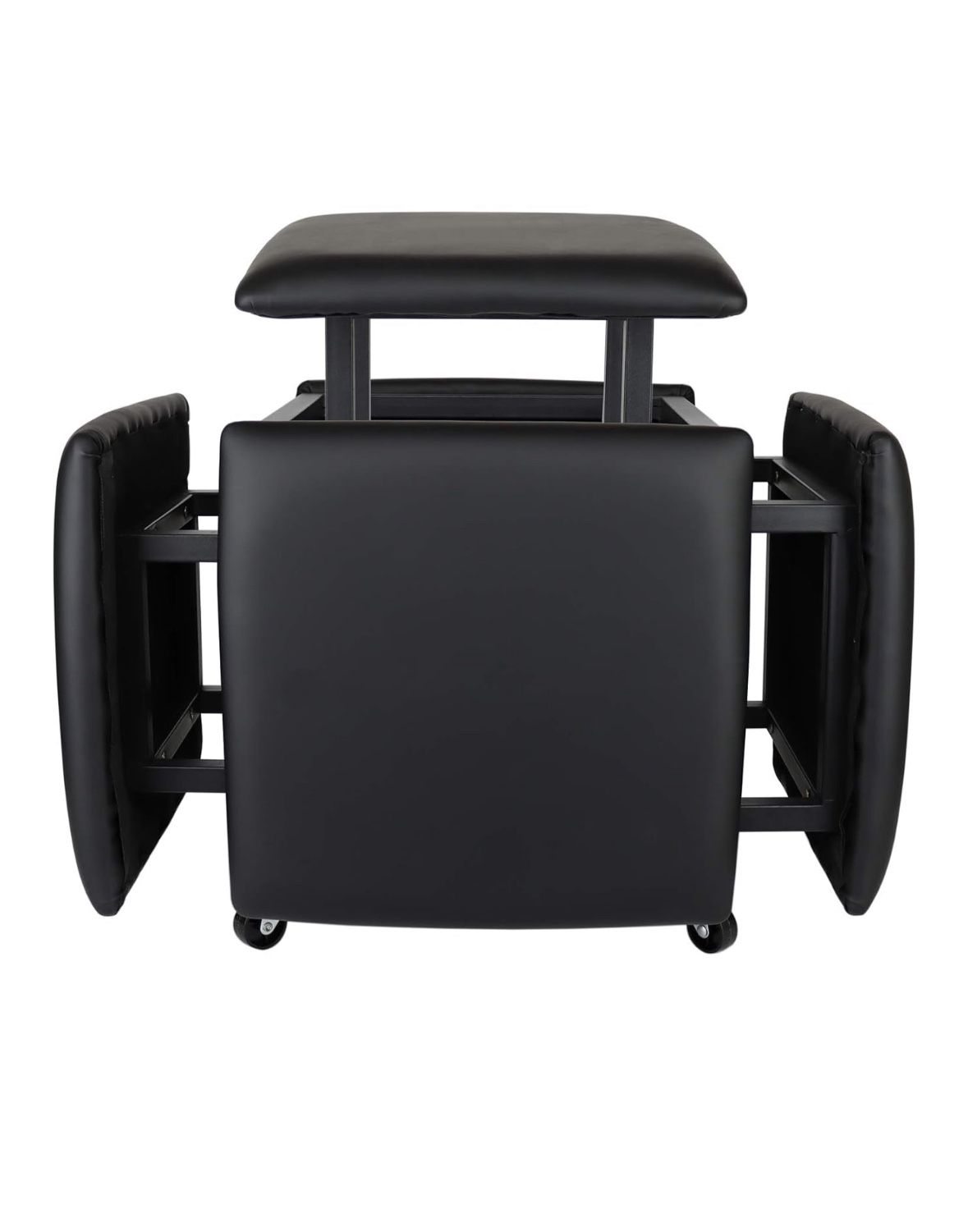 5 in 1 Nesting Ottoman Cube Chair, Stackable Stools, Leather Square Ottoman Bench, Foot Stool with Wheels for Living Room,Dining Room 15.75x15.75x16.5