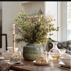 Rustic Brown and Green Stoneware 8.1-Inch Tall Indoor and Outdoor Bowl Vase