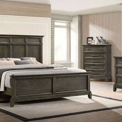 Brand New Grey 4pc Queen Bedroom Set 