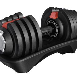 12-in-1 Quick-adjust Dumbbell, 1-sec Adjustable Dumbbell Weights From 3LBS To 40LBS, Space-saving Design For Home Gym, Black & Red