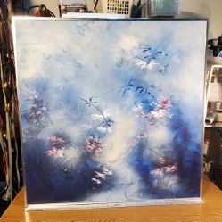 Idyllic XL Contemporary Framed Painting Of Misty Flowers