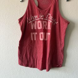 Chin-Up, Womens Red “When In Doubt Work It Out” Razorback Tank Top, Size M