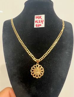 14K Solid Gold Chain and Pendant For Wedding 15.2Gr 20 Inches Long