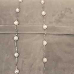 Brand New Elegant Long Pearl Necklace With Silver Chain. 17 inches in length