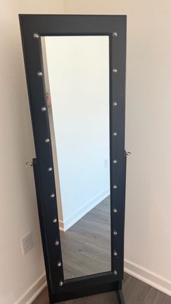 Standing LED Jewelry Armoire Mirror - Black
