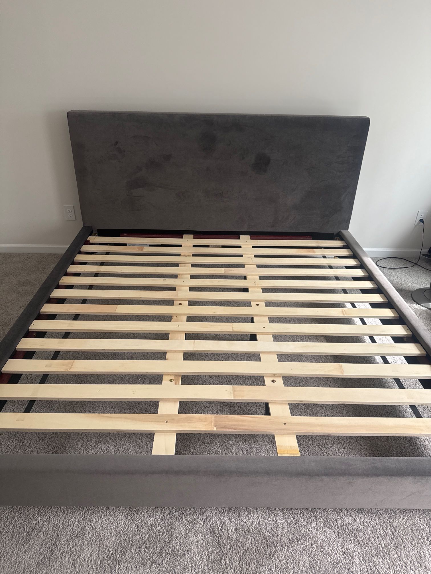 Saatva Rhodes King Bed Frame – Graphite Vintage Velvet, Excellent Condition