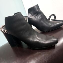 Black Open Heeled Boot With Zebra Trim