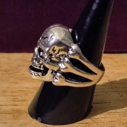 Vintage Punk Style Skull & Bones Design Stainless Steel Hip Hop Ring Size 8