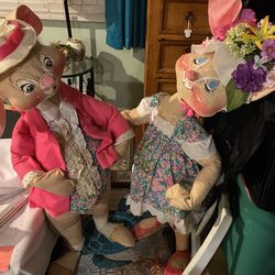 These Two Adorable Rabbit Dolls Were Made By Annalee.They Were Manufactured In The United States Between The Years Of 1. (Pick Only)