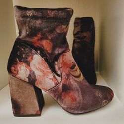 Chunky Heel Velour Ankle BOOTS