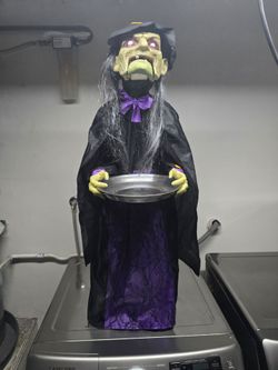 Animated Halloween Witch Figure with Tray