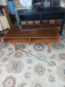 Mid-century coffee table 4 ft long glass top for or protection which optional