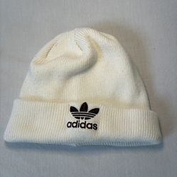 Adidas Trefoil Beanie Cream Off-White Black Logo One Size Knit Hat