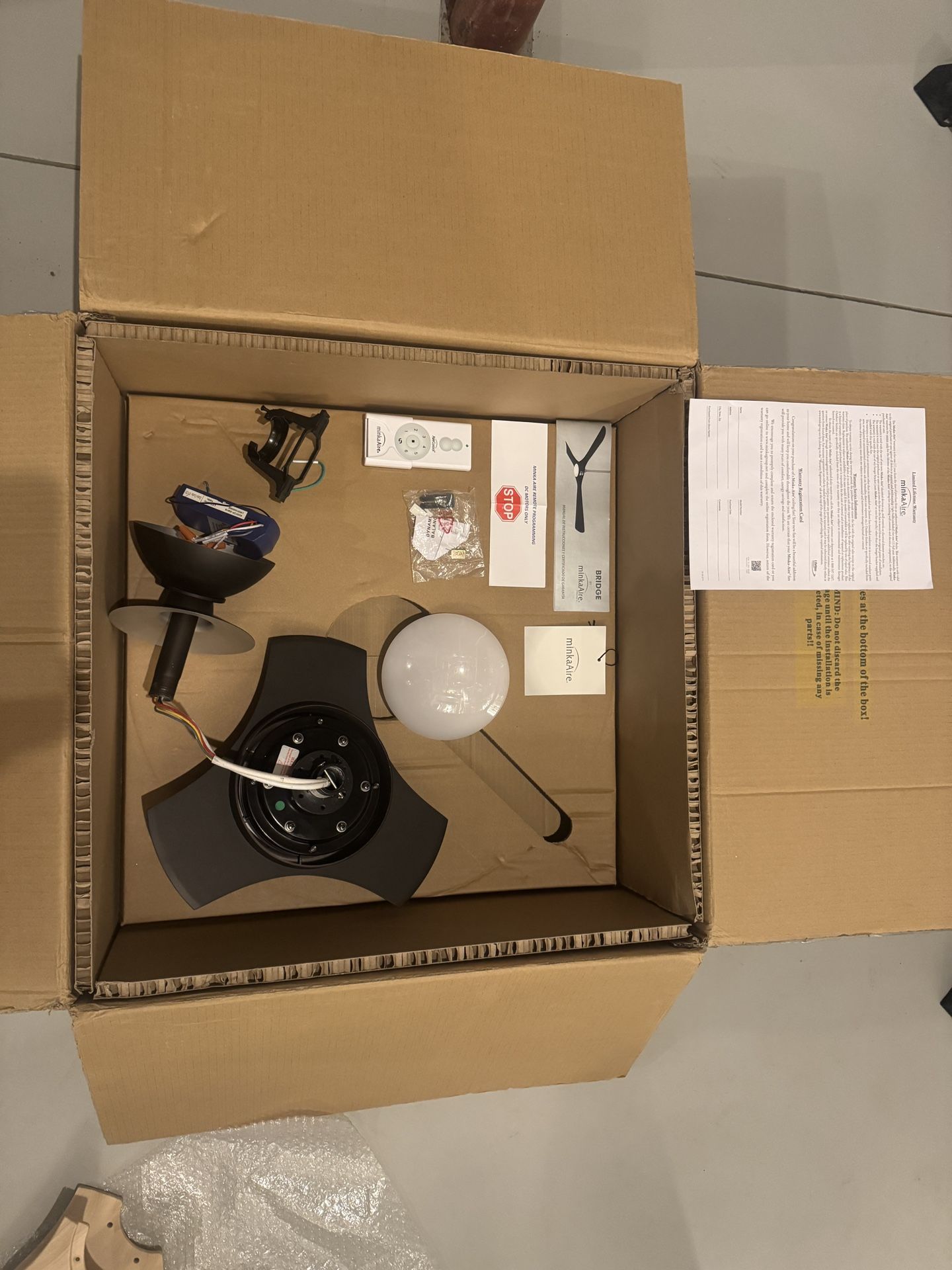 MinkaAire F668L Bridge 60” Smart LED Ceiling Fan – Dark Bronze/White Oak - Remote