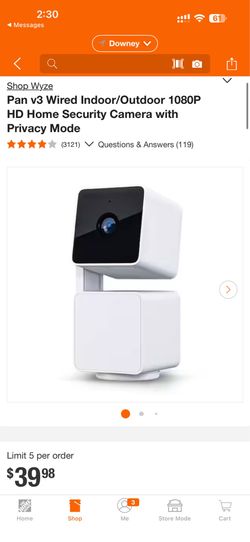 Wyze Pan v3 Wired Indoor/Outdoor 1080P HD Home Security Camera with Privacy Mode