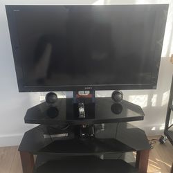 Sony BRAVIA 46” TV + Glass Stand + Speakers + Remote (Works Great)