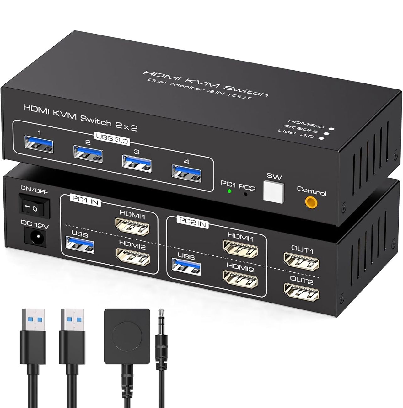 HDMI KVM Switch Dual Monitor 2 Computers Support 4K@60Hz USB 3.0 KVM Switches