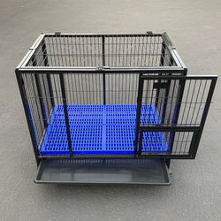 (NEW) $150 Folding Dog Cage 37x25x33” Heavy Duty Single-Door Kennel w/ Plastic Tray