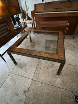 Mid Century Modern Brass and Walnut Coffee Table by Drexel Heritage