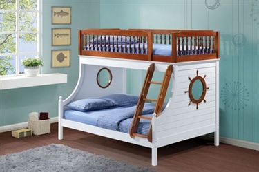New! Farah Collection: Nautical Twin Over Full Oak & White Bunk Bed $39 Down (NO CREDIT CHECK FINANCING)