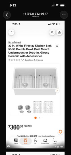 Fulorni 32" White Fireclay Double Bowl Kitchen Sink