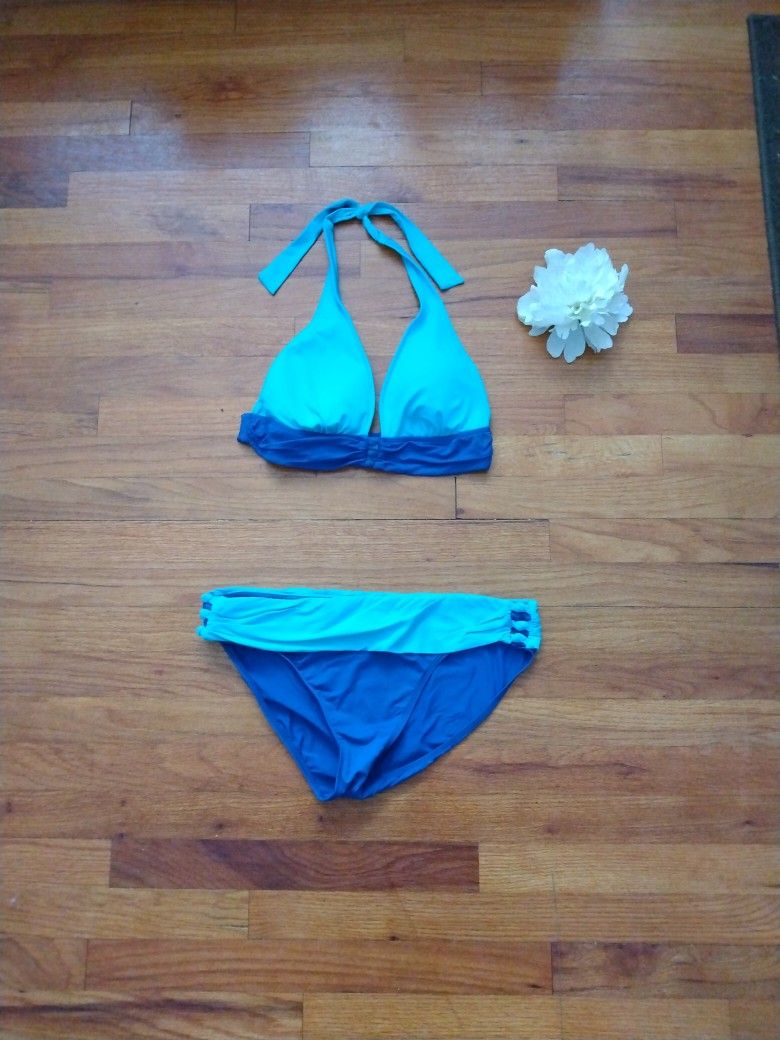 EUC, Ladies Two-Tone Blue Two-Piece Ralph Lauren Bikini Swimsuit 12