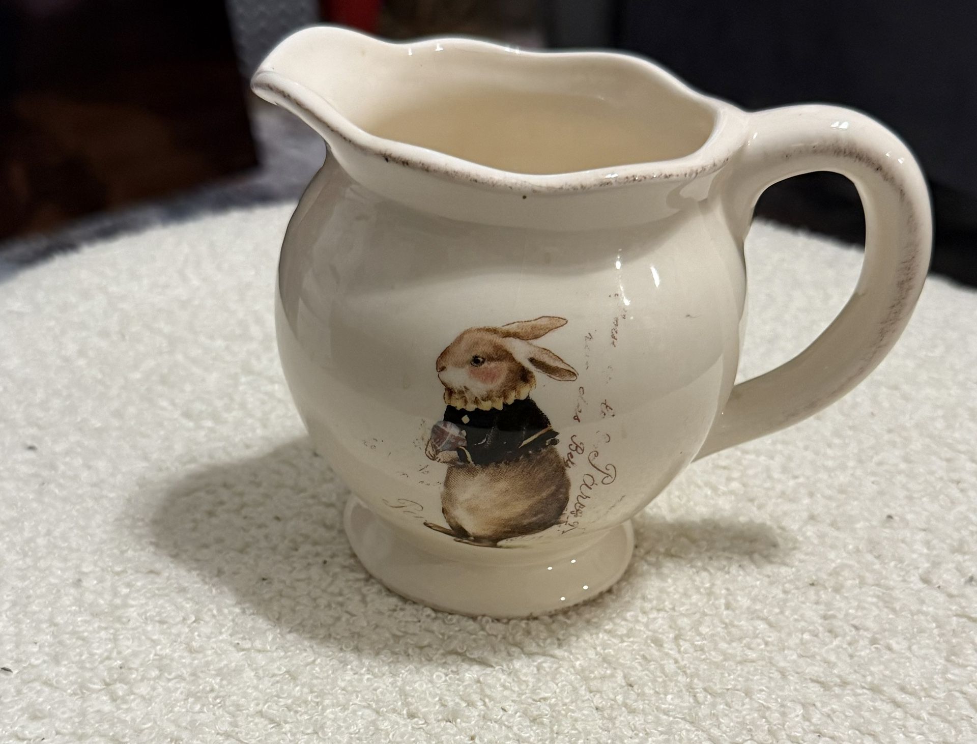 Vintage Rabbit Creamer. This creamer from Magenta features a charming vintage Paris bunny rabbit pattern.