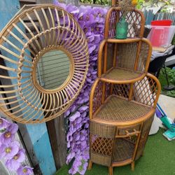 Vintage Wicker Corner Cabinet For The Tiki Lovers  
