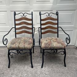 Two Metal Chairs With Fabric Seats 