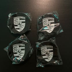 Set of 4 Porsche Black Silver Center caps