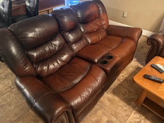 Brown Leather Sofa Set Living Room Recliner Love Seat and 3 Seater Couch