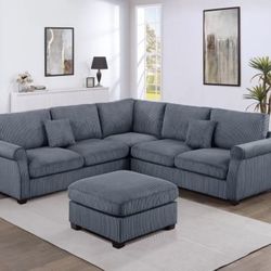 Corduroy Sectional Sofa With Ottoman