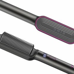 Hair Straightener Brush 2-in-1 Heating Comb & Flat Iron With 9 Temperature Settings.