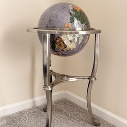 KALIFANO 37" Gemstone Floor Globe - Lapis/Mother of Pearl - Antique Silver Stand