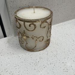 3 inch Vanilla Pillar candle with encarved gold stars-custom made