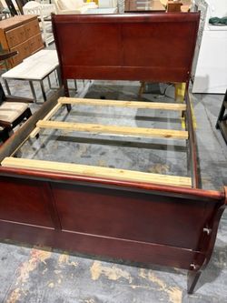 Queen Size Cherry Wood Sleigh Bed Frame