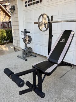 Free-Weights Workout Set: Bench+Bar+Weights+Tree… Used, Like New