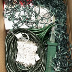 Outdoor / Indoor Extension Cords (3 sets) & Christmas Lights (3 Sets New & Used)