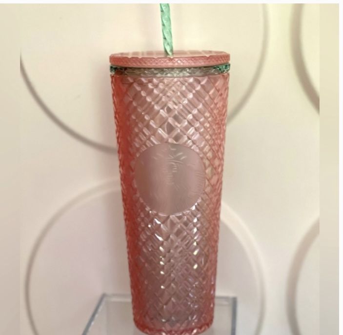 Peach Jeweled Starbucks Cup