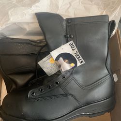 Black Leather Military Steel Toe Boots 